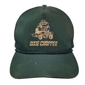 Dixie Chopper Snapback Mesh Back Trucker Hat Green Distressed Graphic Logo